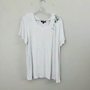 Rebel White Lace Up Shoulder Short Sleeve Blouse Women’s Size 2X